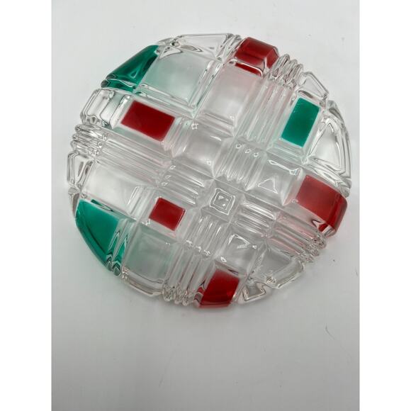 Vintage Home Beautiful Christmas Holiday Plaid Round Crystal Glass Salad‎ Plate - Picture 2 of 6